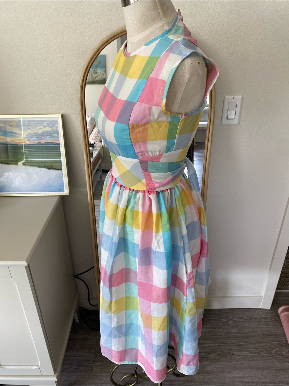 Vintage 1960s Rainbow Plaid Fit and Flare Dress - Picture 5 of 15